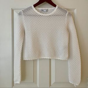 Zara White Scalloped Crop Top